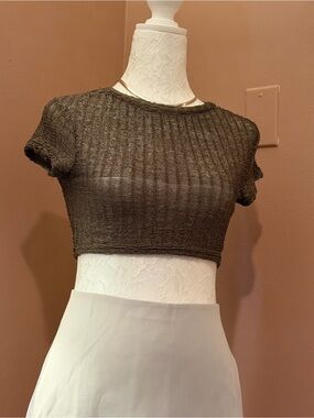 Source Unknown Olive Sheer Ribbed Crop Top